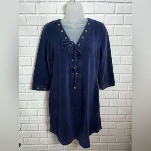 Boston Proper Dress Small Blue Swim Cover Up Lace Up Gold Rivets/size S